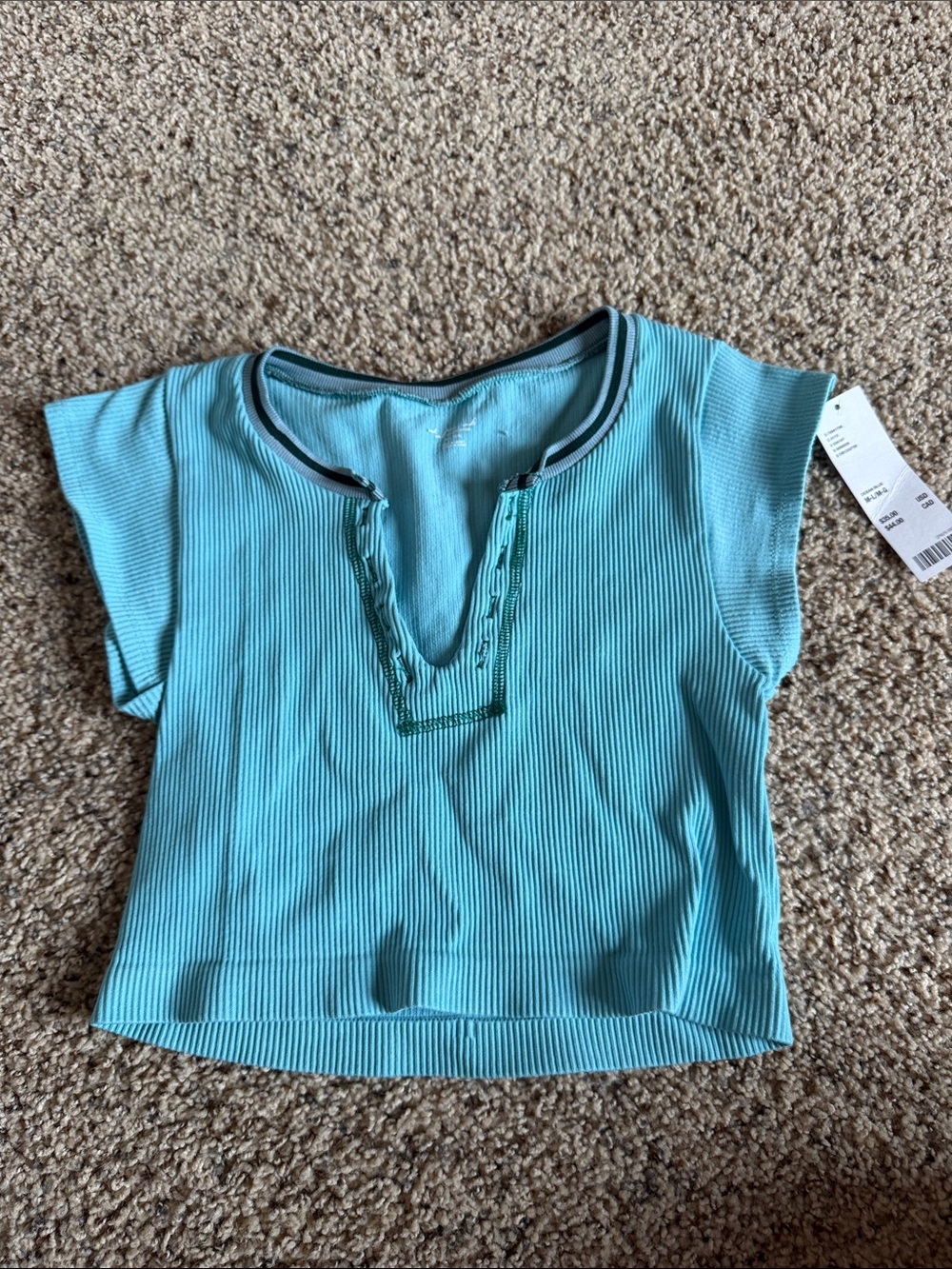 Urban Outfitters Aqua Ribbed Notch-Neck Crop Tee
